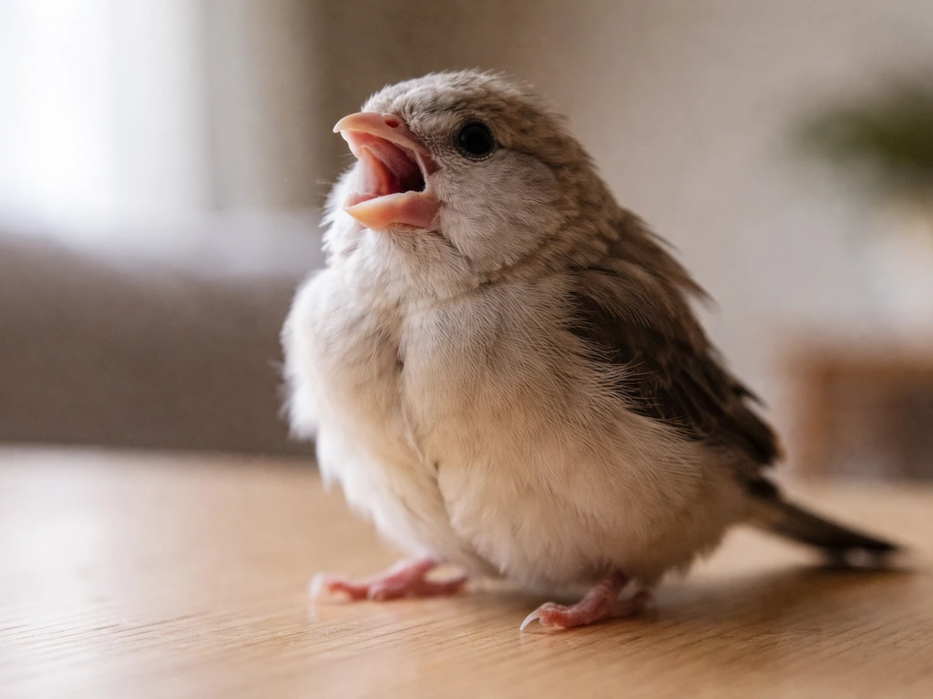 Close-up of a small pet bird with open-mouth breathing and tail bobbing, showing visible respiratory distress.