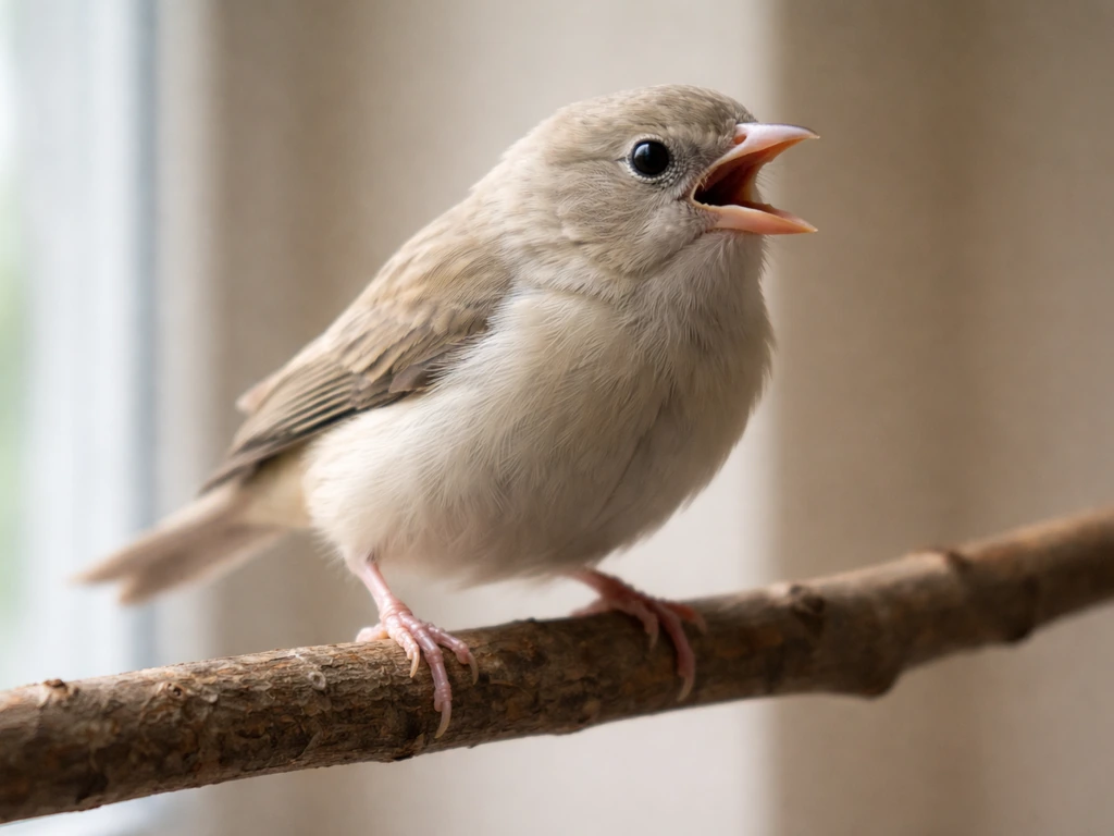 Close-up of an agitated small bird with open-mouth breathing, tail bobbing, and visible breathing effort