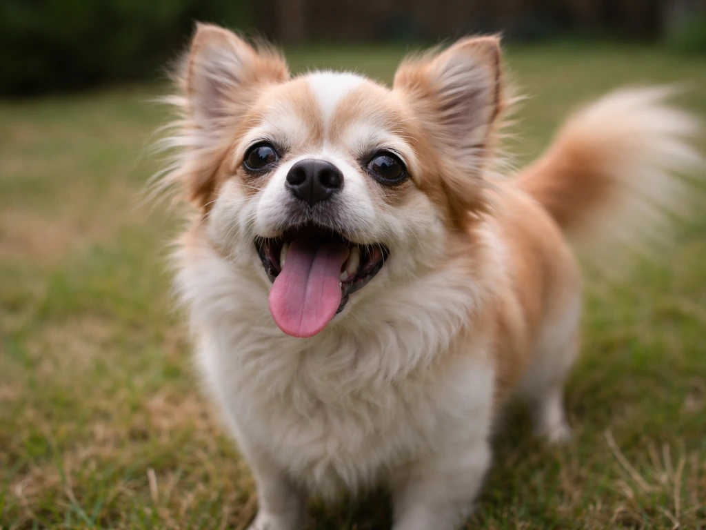 Close-up of a dog breathing with open mouth and visible tail movement indicating labored breathing.
