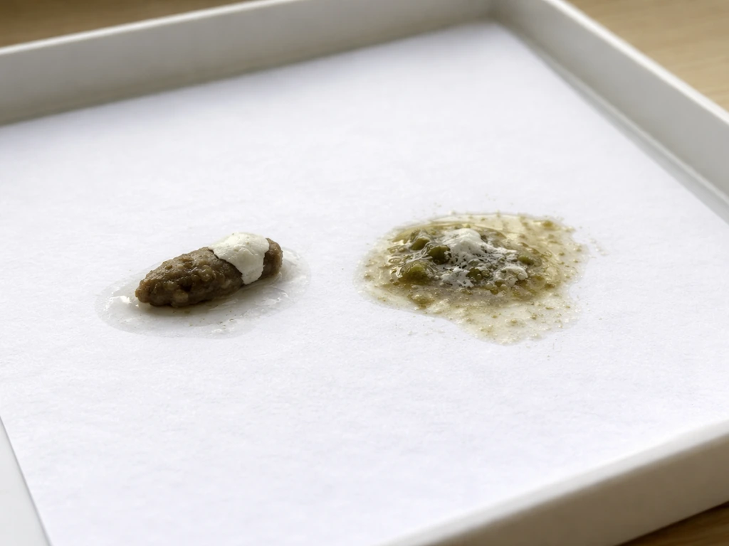 Close-up of small-bird droppings on paper, showing formed fecal part and chalky urates vs watery unformed droppings