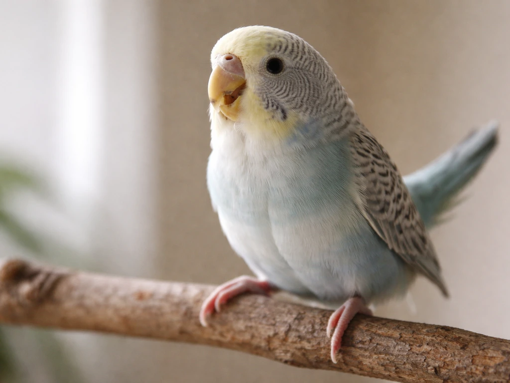 Close view of a small bird perching, open-mouthed breathing and tail-bobbing indicating early respiratory distress.