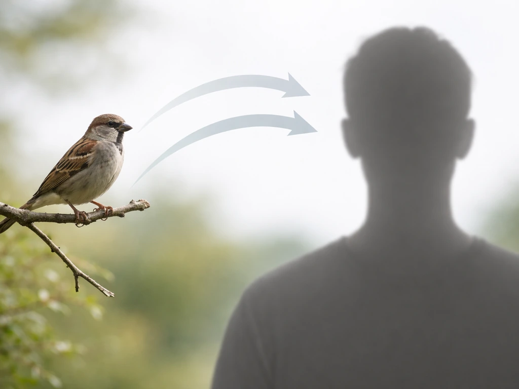 Minimal scene showing bird-to-human germ transmission concept with silhouettes and arrows.