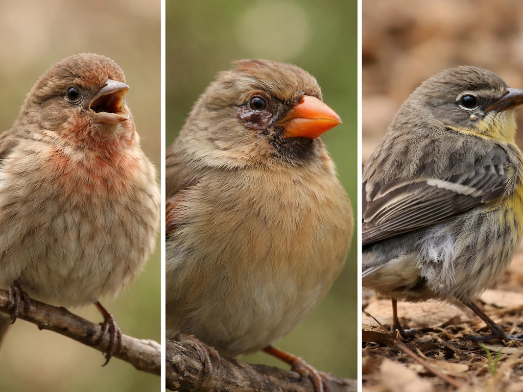 Minimal montage of closeups showing different wild birds with respiratory, eye, and digestive symptom cues